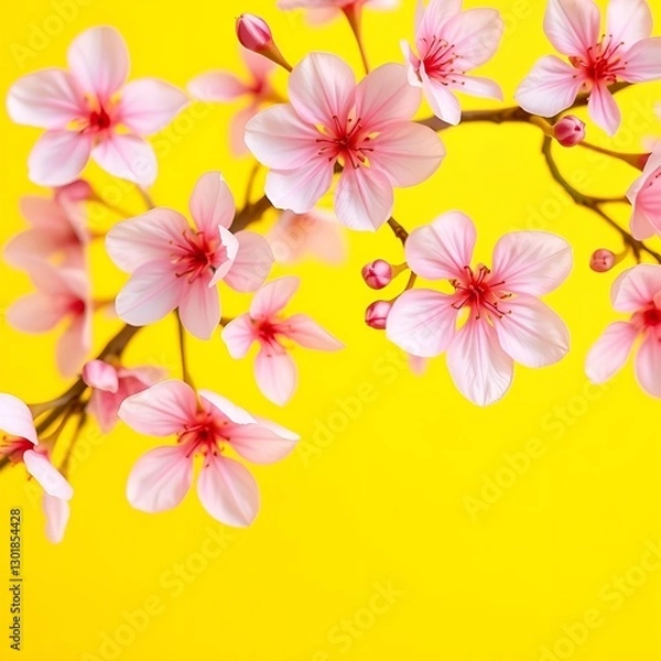 Obraz 노란색 배경의 벚꽃