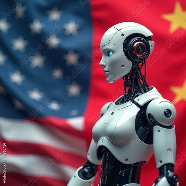 Fototapeta USA and China AI Technology Race - Global Competition. Suitable for themes on international technology competition, the AI race, global technological dominance