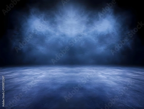 Fototapeta Abstract Background - Dark Blue Fog, Mist, and Ground