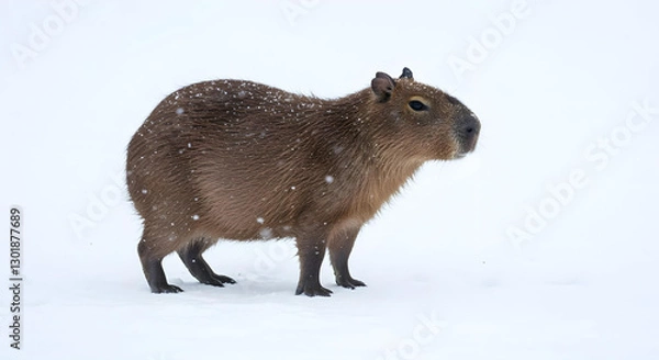 Fototapeta capybara in the white snow create with ai