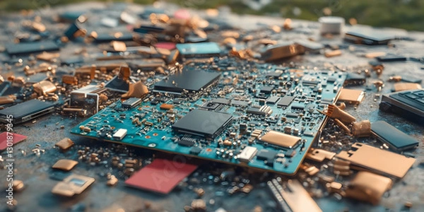 Fototapeta 3D Render Electronic Waste Circuit Board Components