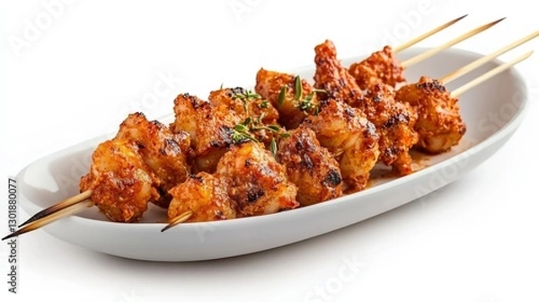 Fototapeta Delicious chicken skewers food festival culinary delight indoor setting close-up view tasty barbecue concept for food lovers