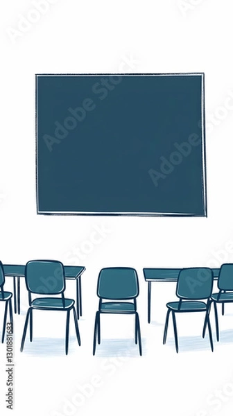 Fototapeta Illustration Empty Classroom Chairs Tables Blackboard Education