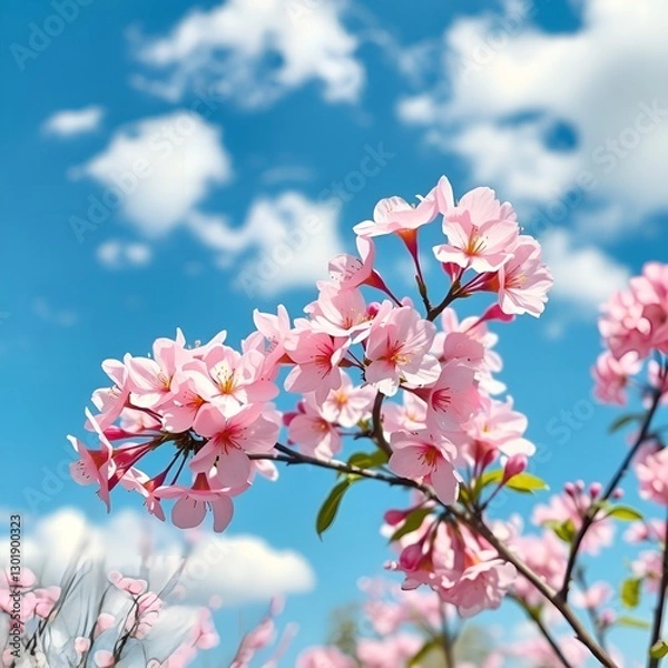 Obraz 파란하늘, 흰색 구름 아래 벚꽃