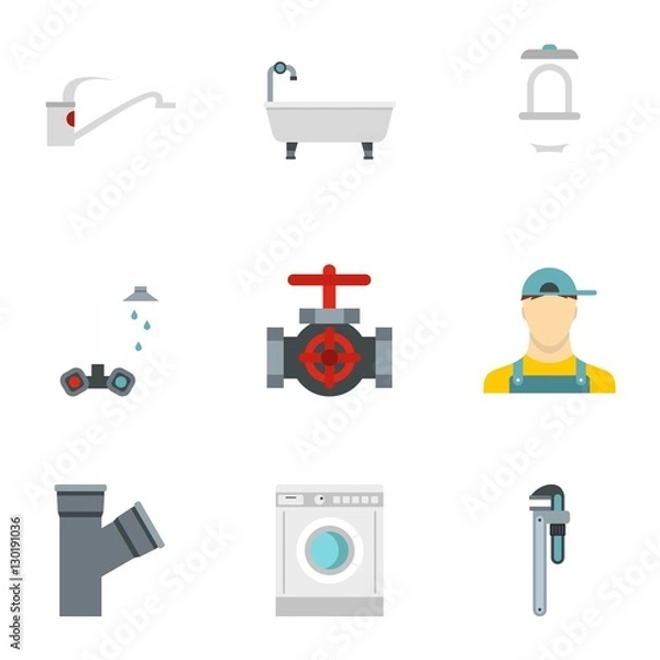 Fototapeta Sanitary appliances icons set. Flat illustration of 9 sanitary appliances vector icons for web