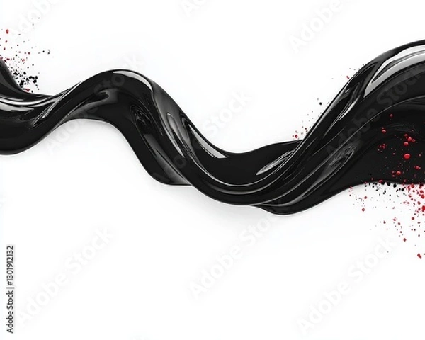 Fototapeta Abstract black and red fluid paint wave on a white background with splashes, ideal for artistic designs