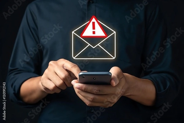 Fototapeta Businessman holding tablet with email notification icon, representing communication, digital messaging, and online correspondence in business environments.