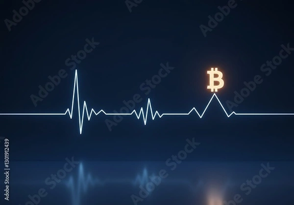 Fototapeta Bitcoin Price Volatility Concept with Glowing Heart Rate Line Graph