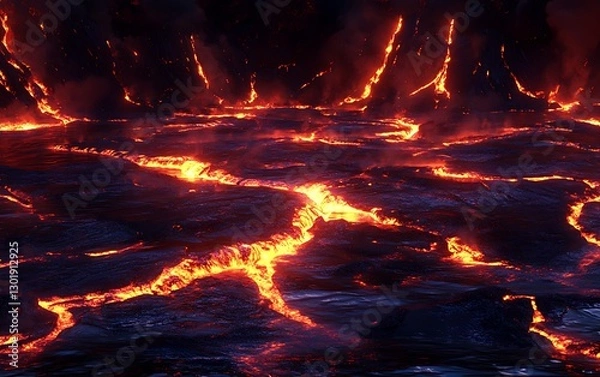 Fototapeta lava flowing lava in the dark