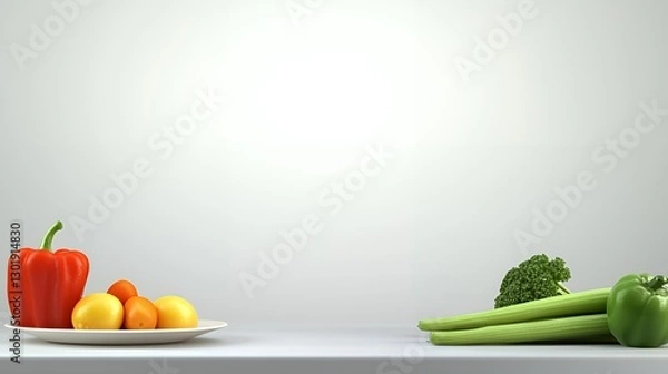 Obraz Vibrant Vegetables and Citrus Fruits on a White Surface