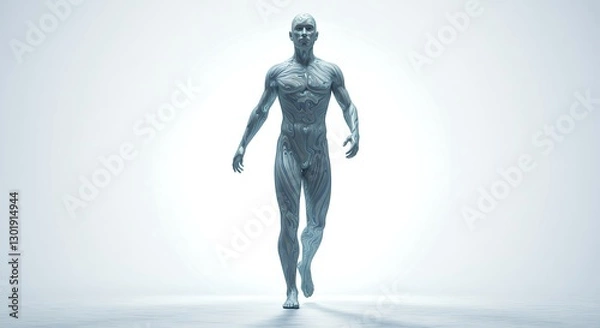 Fototapeta Abstract Human Figure Walking with Swirling Pattern Body Art Design