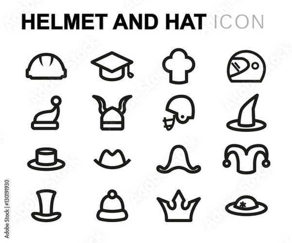 Fototapeta Vector line helmet and hat icons set