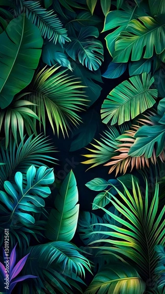 Fototapeta Illustration Tropical Jungle Leaves Background Green Palm