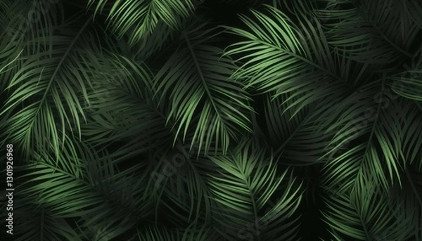 Fototapeta Lush green palm leaves creating a vibrant tropical backdrop, ideal for nature-themed designs