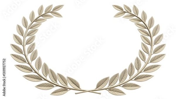 Fototapeta  A symmetrical laurel wreath with a metallic sheen, isolated on a white background