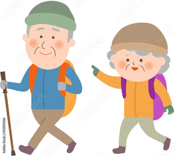 Obraz シニアカップル　登山　山登り　ハイキング