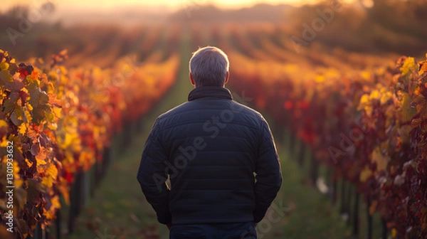Obraz Elderly Man Standing in Autumn Fields
