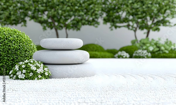 Fototapeta Tranquil Zen Garden with Smooth Stones and Lush Greenery