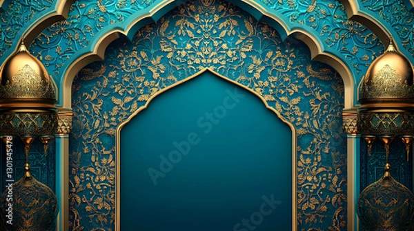 Fototapeta An intricately designed archway with blue tones, exuding a sense of elegance.