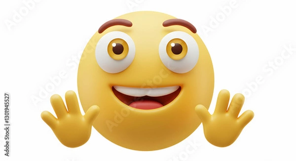 Fototapeta Smiling Emoji Waving Hello with Friendly Expression and Joyful Greeting