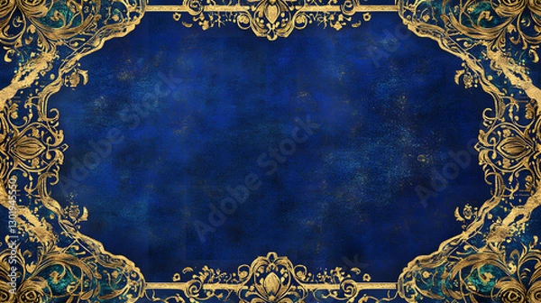 Fototapeta A detailed and intricate blue background adorned with gold accents and ornate patterns.