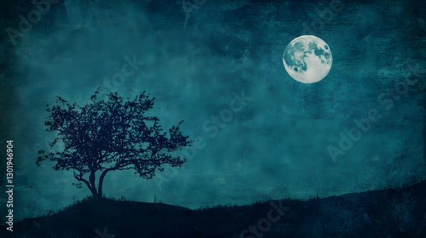 Fototapeta A glowing moon over still waters, casting an ethereal light.