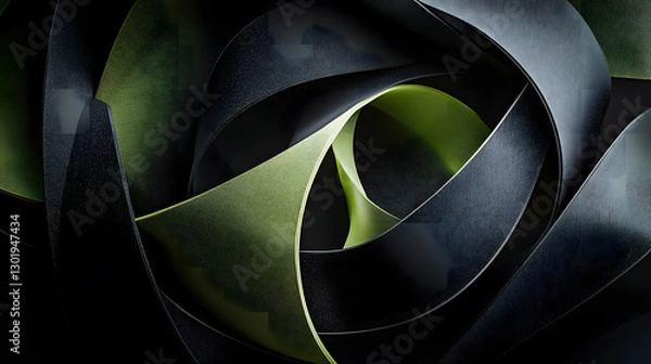 Fototapeta Dynamic abstract design with a green color palette and intertwined geometric shapes.
