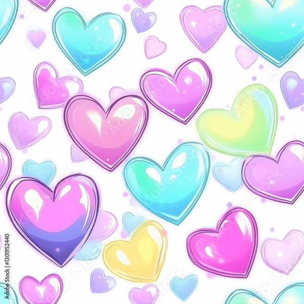 Obraz Seamless pattern of colorful hearts on white background