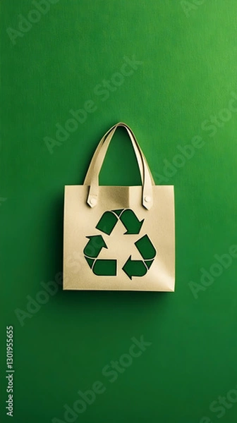 Fototapeta Photo: Recycle, Reuse, Reduce Eco-Friendly Shopping Bag on Green Background