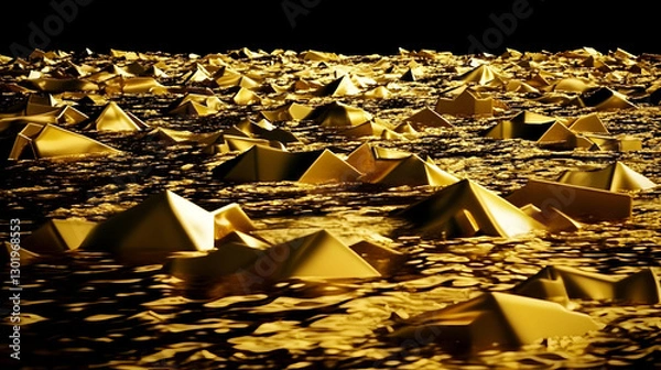 Fototapeta 3D Abstract Background Golden Pyramids Liquid Gold Texture