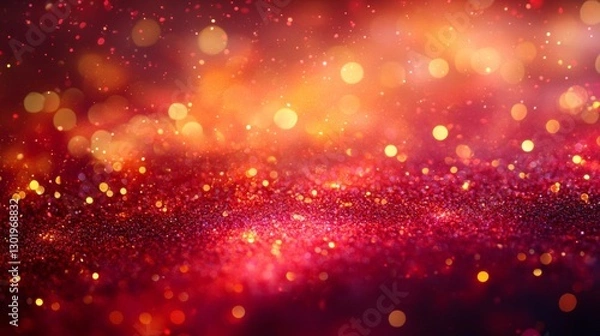 Fototapeta Red Glitter Background With Golden Lights Abstract Sparkle