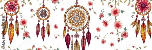 Fototapeta Bohemian Rhapsody: Dreamcatcher on Vintage Tapestry
