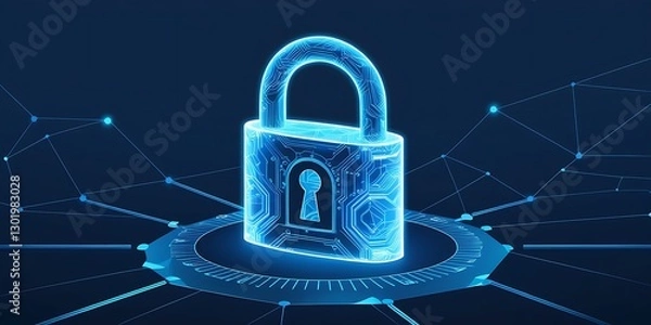 Obraz Futuristic digital padlock with a glowing blue circuit design, representing cybersecurity, data protection, encryption, and network security in a technology-driven environment
