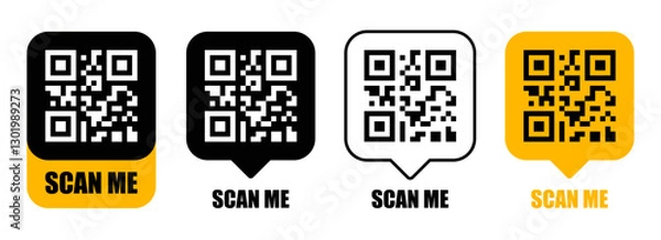 Fototapeta Qr code frame set. Qr code mockup. Template scan me Qr code. Mobile payment and identity. Vector illustration.