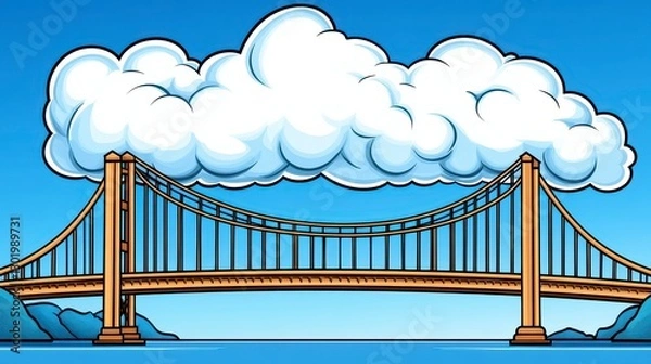 Obraz Pixel Art Suspension Bridge Under Fluffy Cloud