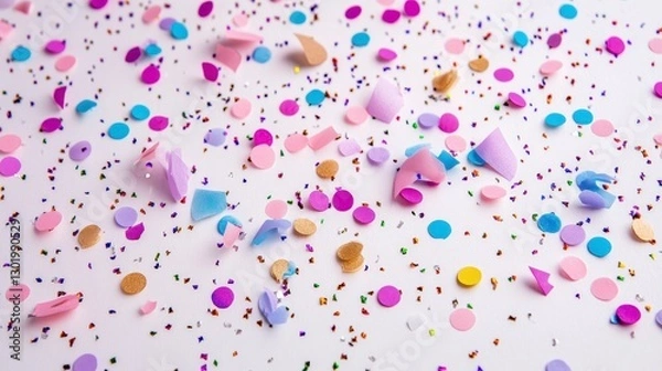 Fototapeta Colorful Confetti Scattered on White Textured Background