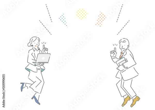 Fototapeta ミドル世代のビジネスパーソン　シンプルでお洒落な線画イラスト