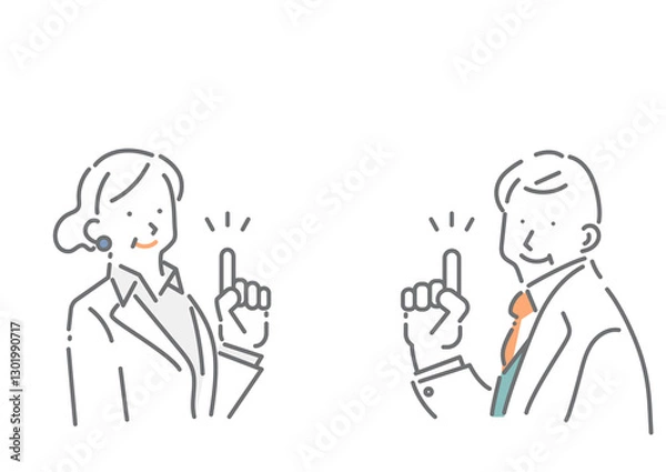 Fototapeta ミドル世代のビジネスパーソン　シンプルでお洒落な線画イラスト