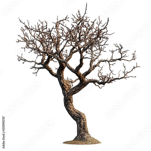 Fototapeta The image presents a detailed view of a solitary bare tree with intricate branches and textured bark.