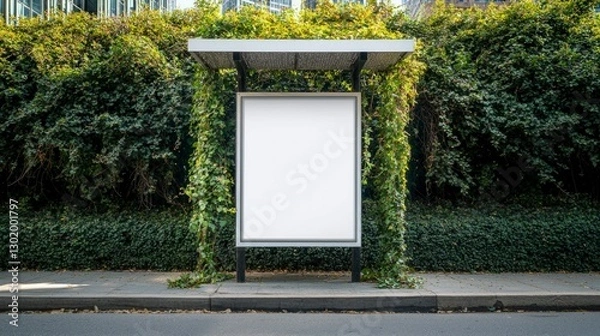 Fototapeta Blank Billboard Mockup  Bus Stop Ad  Urban Greenery  Outdoor Advertising Space