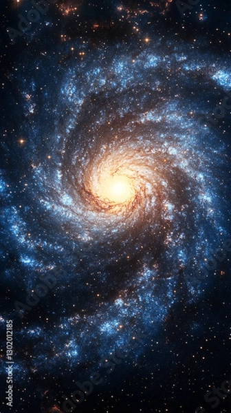 Fototapeta A stunning view of a bright, majestic galaxy filled with twinkling stars in the night sky, showcasing the beauty and vastness of deep space in an awe-inspiring astronomical display.

