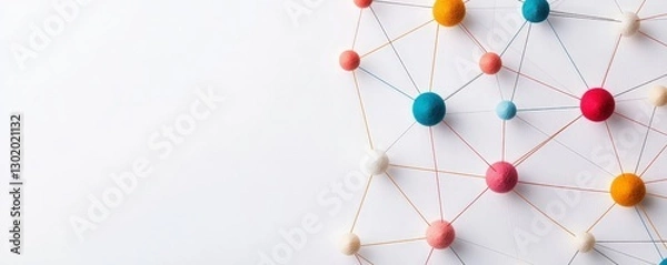 Obraz Abstract Network Visualization with Colorful Nodes and Connecting Lines on White Background