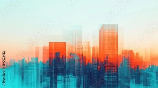 Fototapeta Layers of a cityscape revealing midcap business activity and graphs, Mid Cap Stocks, urban financial evolution