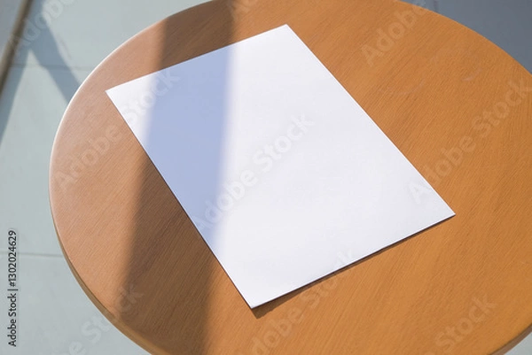 Fototapeta paper a4 mockup design. blank paper poster mockup on wooden coffee table , shadow overlay