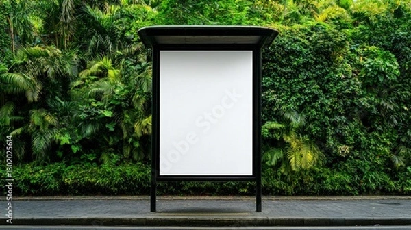Obraz Blank Billboard Bus Stop Ad Mockup  Lush Green Tropical Background