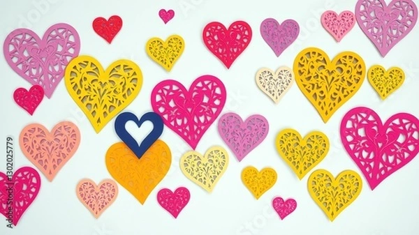 Fototapeta Intricate Scandinavian Valentine's Papercut Heart Patterns