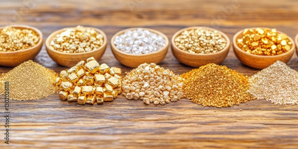 Obraz A display showcasing various types of gold purity and fidelity in a high-resolution image format.