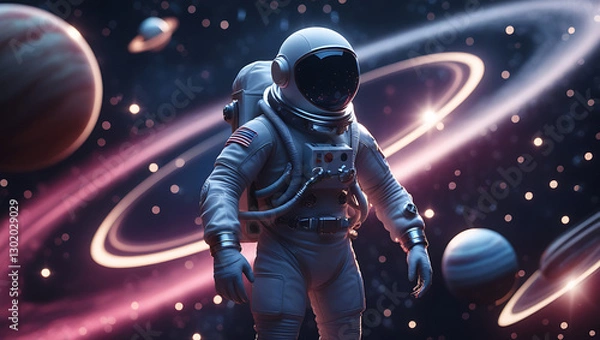 Fototapeta A mesmerizing, hyper-realistic visual representation of an astronaut alien in the space, intriguing, mystery, dark theme, majestic, galaxy, planets, created by generative ai