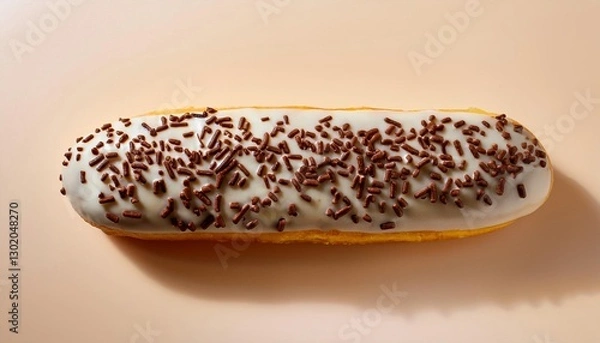 Fototapeta Long John Vanilla Donut with Chocolate Sprinkles on Cream Background Isolated