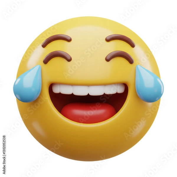Fototapeta 3D Rendering laughing emoji with tears isolated on white background